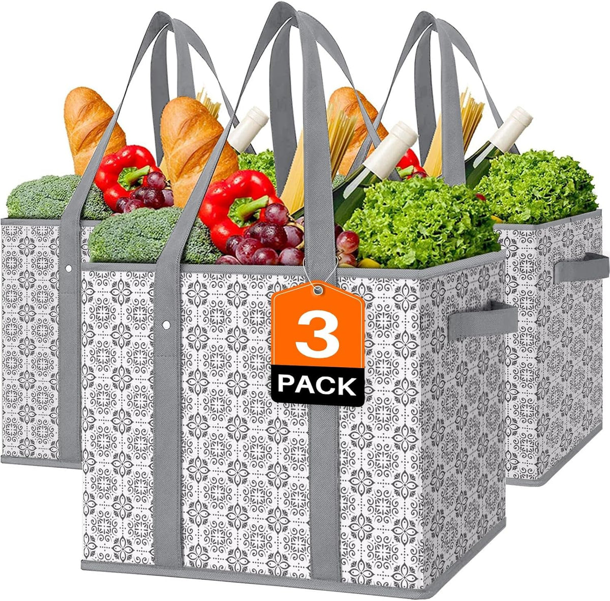 WISELIFE Reusable Grocery Bags 3 Pack, Large Grocery Tote Bag Water Resistant Shopping Bags Foldable Grocery Bag for Clothes, Shoes and Picnic