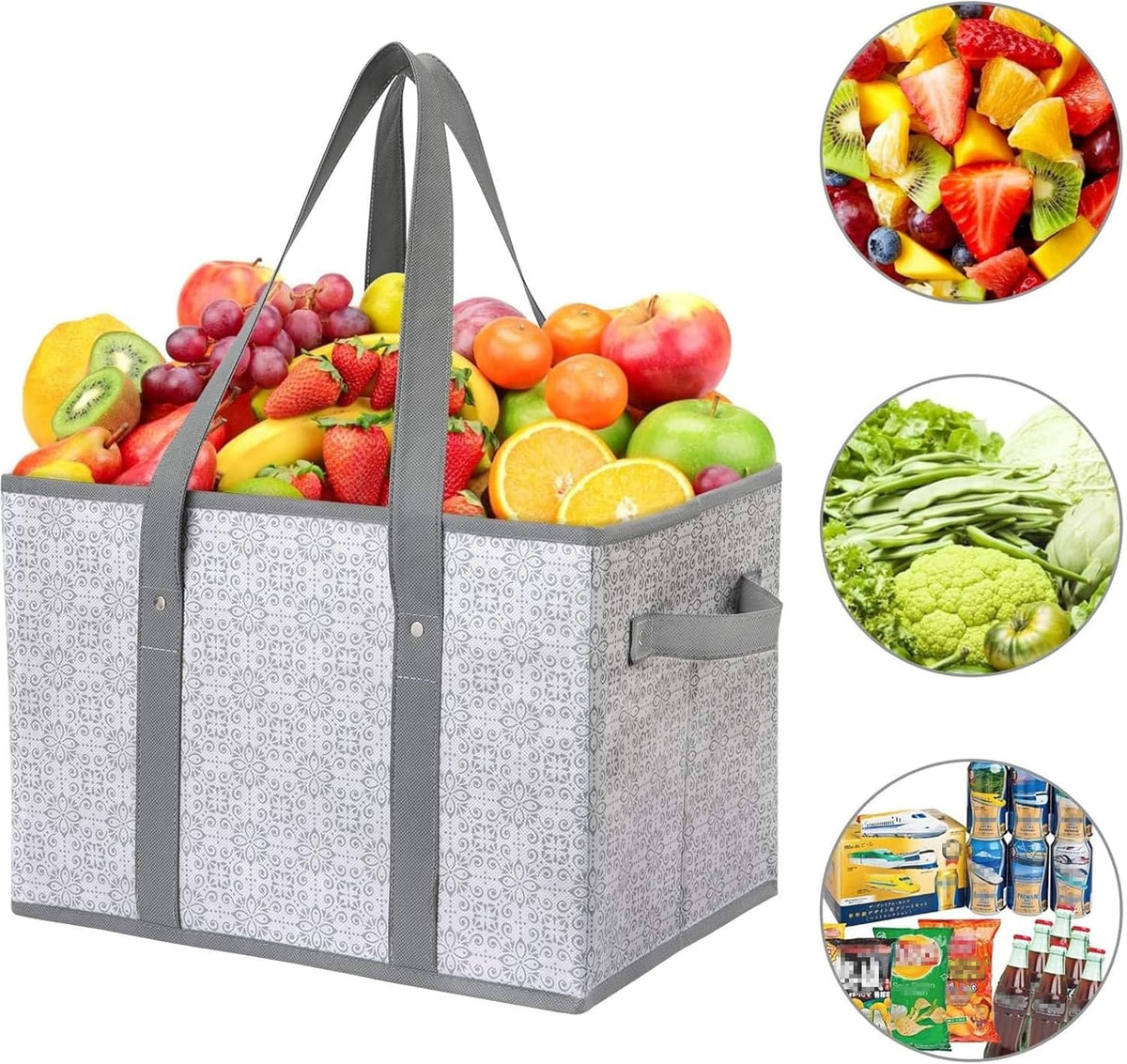 WISELIFE Reusable Grocery Bags 3 Pack, Large Grocery Tote Bag Water Resistant Shopping Bags Foldable Grocery Bag for Clothes, Shoes and Picnic
