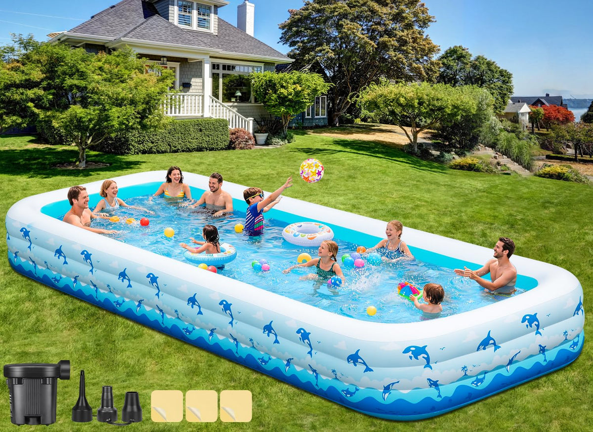 Extra Large Inflatable Swimming Pool β 165" x 76" x 22" Oversized Blow Up Pool for Adults, Big Family Backyard Pool with Pump, Thickened Kiddie Pool for Summer Water Party, Easy Set Up
