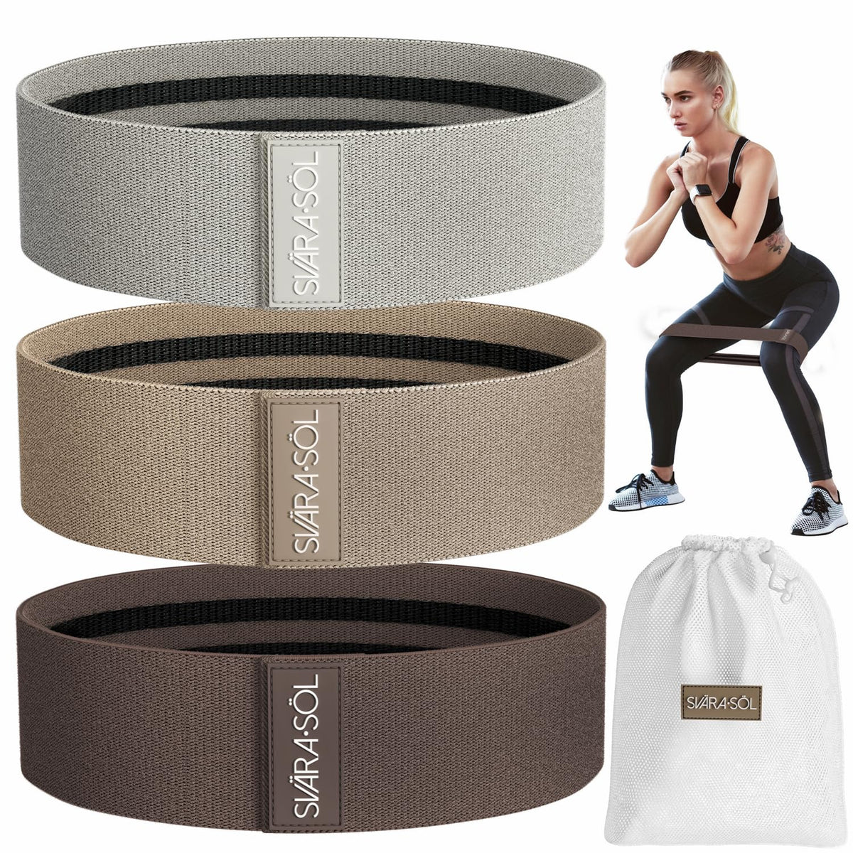 Fabric Resistance Bands Set of 3 for Legs, Glutes, Arms, Booty Bands for Women and Men, Resistance Bands for Working Out, Physical Therapy, Strength Training, Elastic Bands for Exercise