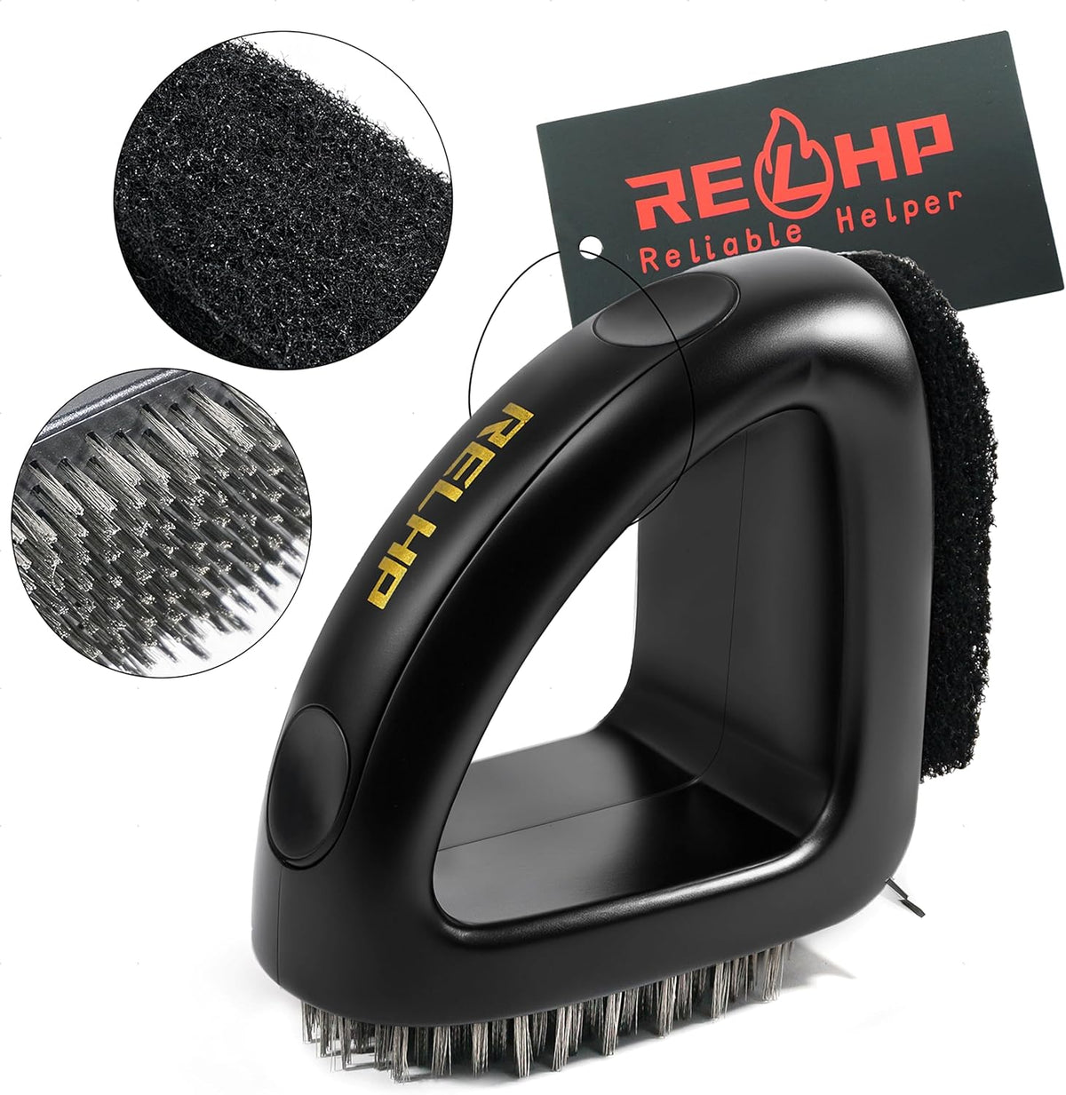 RELHP 4-in-1 Grill Brush Bristle-Free Sponge Pad & Wire Combined BBQ Brush, Ultra Safe & Heavy-Duty Grill Cleaner