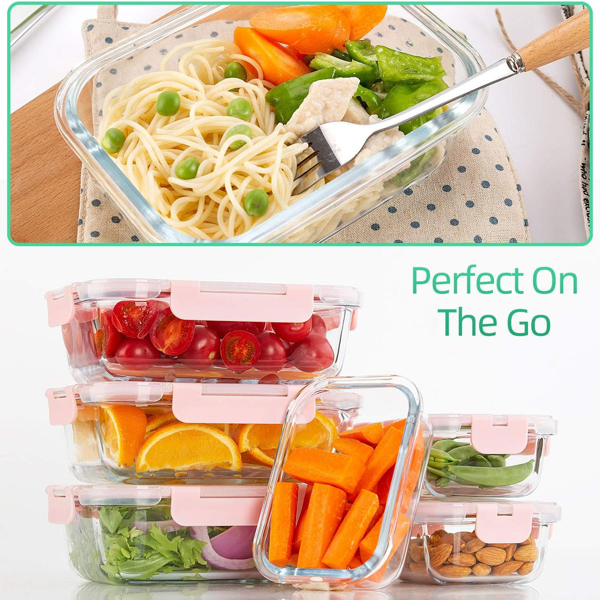 C Crest 10 Pack Glass Meal Prep Containers, Food Storage Containers with Lids Airtight, Glass Lunch Boxes, Microwave, Oven