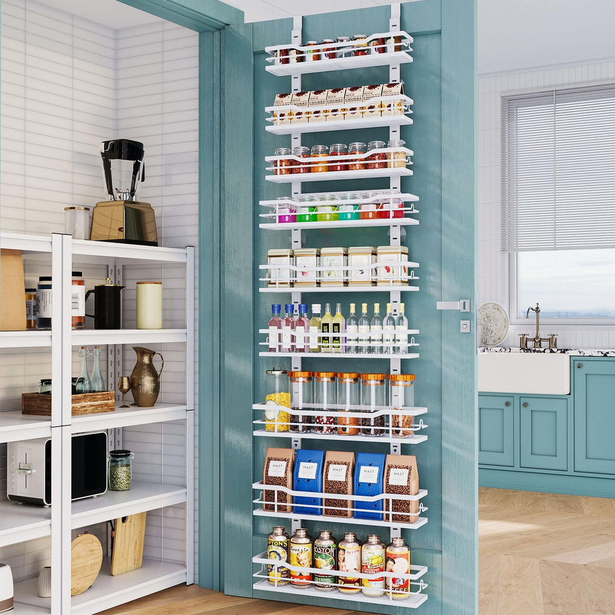 Eastherry Over The Door Pantry Organizer, 9-Tier Over The Door Organizer with Adjustable Basket