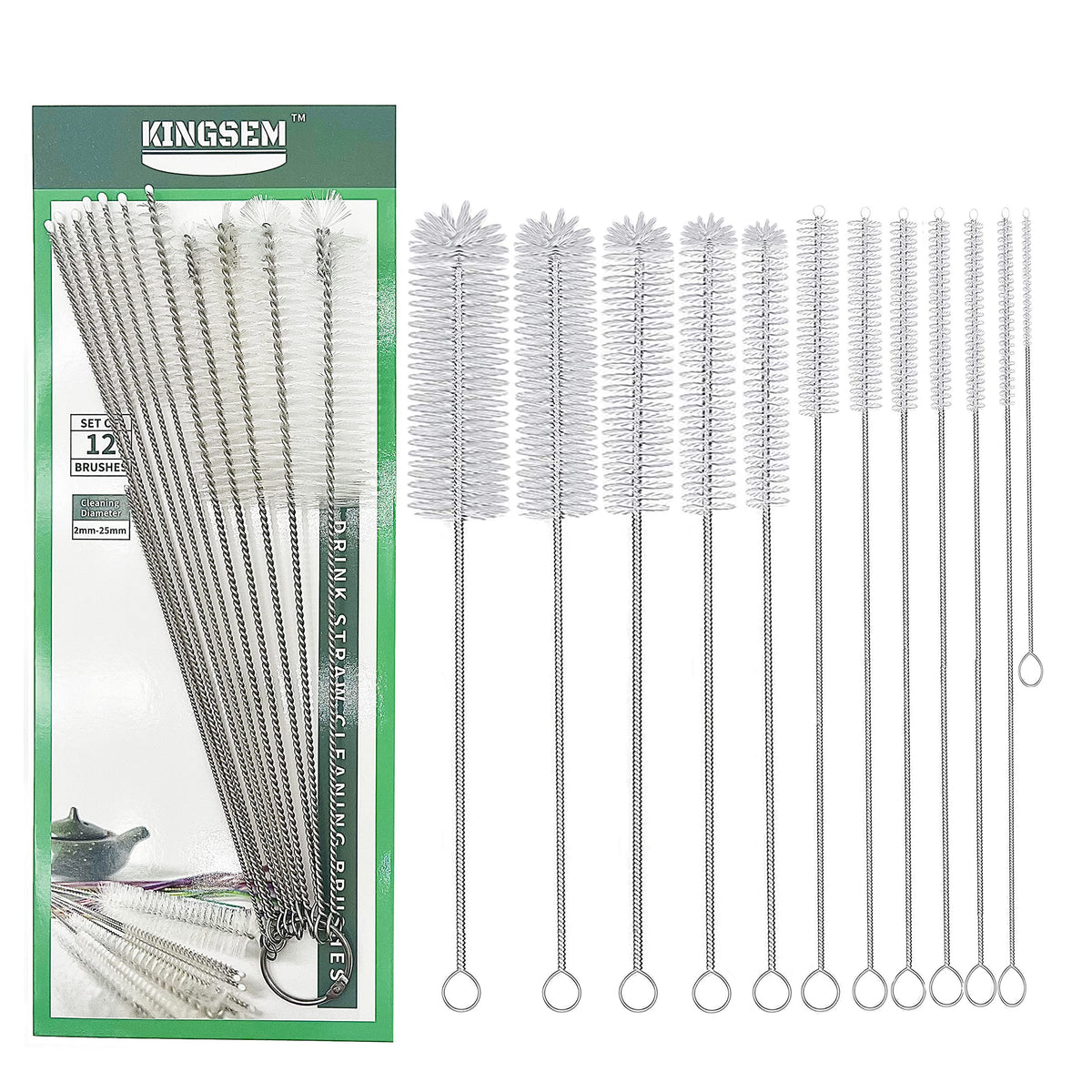 12 PCS Straw Cleaner Brush kit with 2mm-25mm /6.5-10 INCH for Tube and Pipe.Tumbler, Sippy Cup, Bottle with Straw,Hummingbird feeders and Drinking Straw, Brushes for Cleaning Tanks
