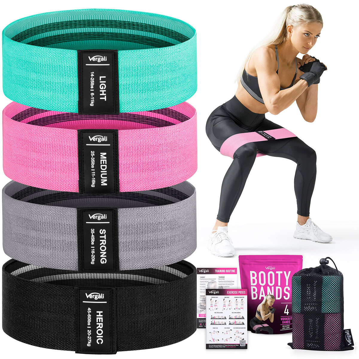 Resistance Bands for Working Out with Workout Bands Guide. 4 Booty Bands for Women Men Fabric Elastic Bands for Exercise Bands Resistance Bands