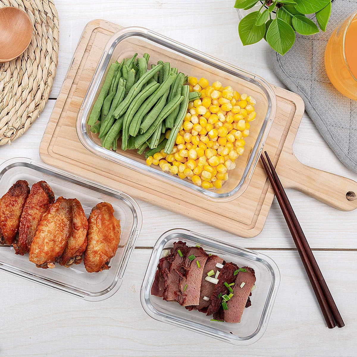 C Crest 10 Pack Glass Meal Prep Containers, Food Storage Containers with Lids Airtight, Glass Lunch Boxes, Microwave, Oven