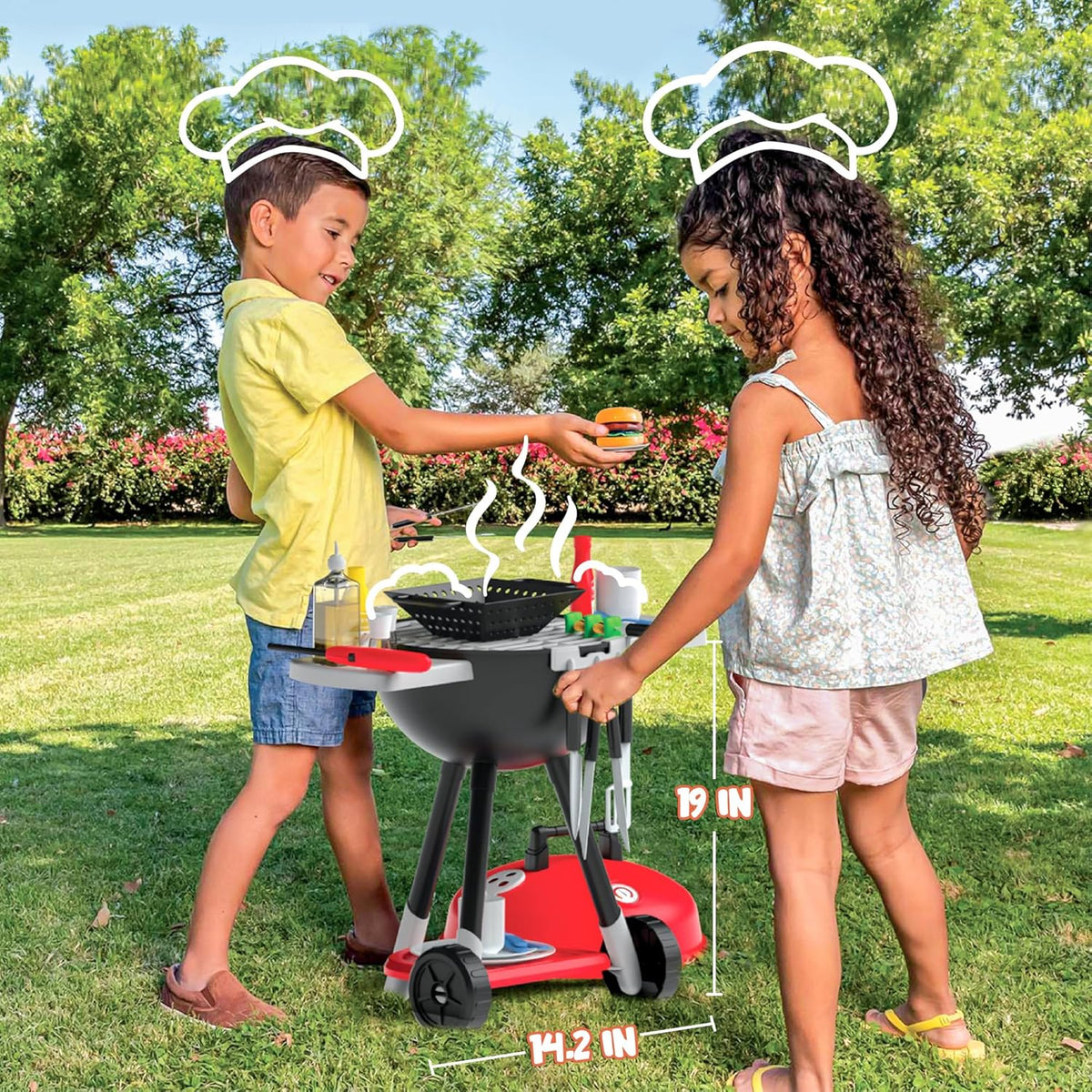 JOYIN 34 PCS Kitchen Toy Set, BBQ Play Grill, Cooking Toy Set, Little Chef Play, Kids Grill Playset Interactive BBQ for Kids with Light & Sound, Christmas Birthday Gift for 2 3 4 Year Old Boys Girls