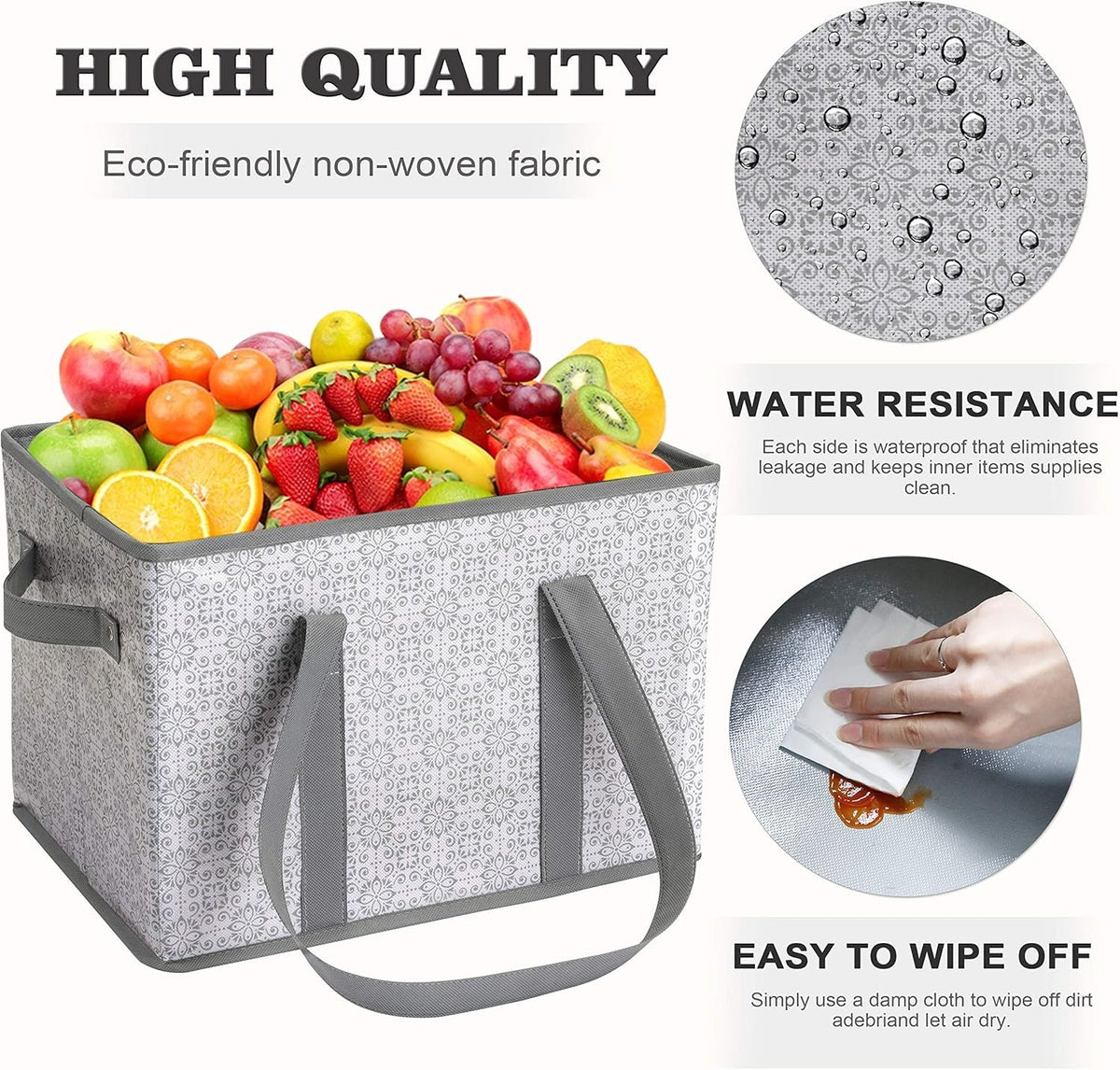 WISELIFE Reusable Grocery Bags 3 Pack, Large Grocery Tote Bag Water Resistant Shopping Bags Foldable Grocery Bag for Clothes, Shoes and Picnic