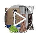 Home EC Premium Stainless Steel Sea Salt and Pepper Grinder Set of 2 - Adjustable Ceramic - Tall Glass Salt and Pepper Shakers - Kitchen Spice Mill W/Funnel & EBook