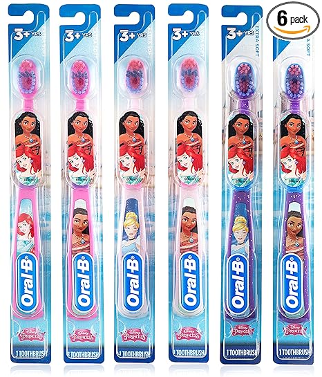 Oral-B New Princess Toothbrush for Little Girls, Children 3+, Extra Soft, Characters Vary - Pack of 6 (Characters Vary)