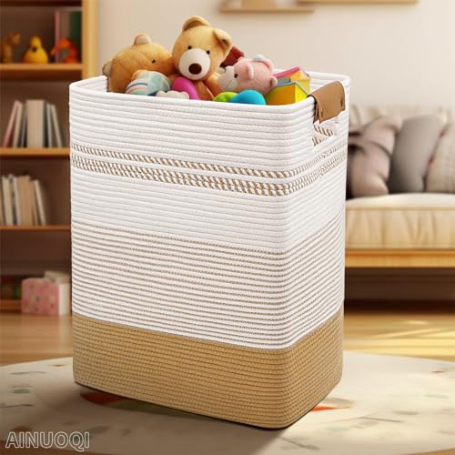 Laundry Basket, Woven Cotton Rope Laundry Hamper