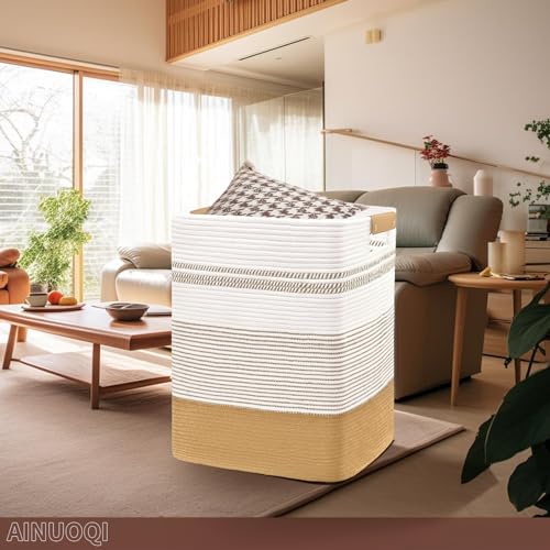 Laundry Basket, Woven Cotton Rope Laundry Hamper