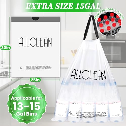 Trash Bags 15 Gallon Tall Kitchen Drawstring Garbage Bags