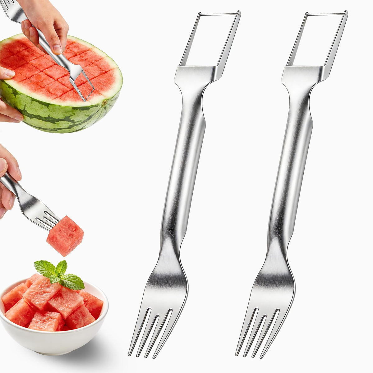Watermelon Fork Slicer Cutter, 2-in-1 Stainless Steel Slicer