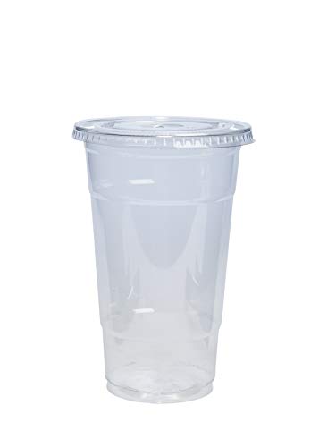 GUSTO Clear Plastic Cups with Flat Lids [24 oz - 50 Count] - Disposable Iced Coffee Cups with Lids - PET Plastic Cold Cups for Smoothies, Juices & To-Go Drinks - Formerly Comfy Package