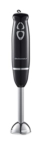 Elite Gourmet EHB1015 Immersion Hand Blender 500 Watts 2 Speed Mixing with Stainless Steel Blades, Detachable Wand Stick Mixer, Smoothies, Baby Food, Soup, Black