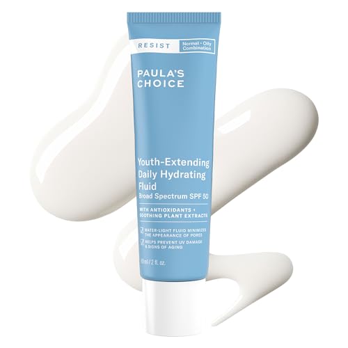Paula's Choice RESIST Daily Hydrating Fluid Face Moisturizer with SPF 50 Sunscreen, Face Sunscreen for Oily Skin, Chamomile & Vitamin E, UVA/UVB Protection, Fragrance-Free, TSA Friendly
