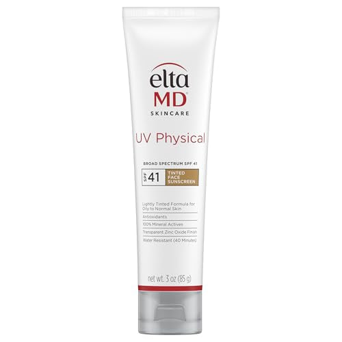 EltaMD UV Physical Tinted Sunscreen SPF for Face, 100% Mineral Active Sunscreen, Transparent Zinc Oxide Finish