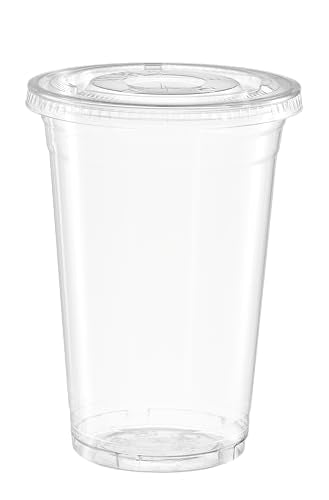 GUSTO Clear Plastic Cups with Flat Lids [20 oz - 100 Count] - Disposable Iced Coffee Cups with Lids - PET Plastic Cold Cups for Smoothies, Juices & To-Go Drinks - Formerly Comfy Package