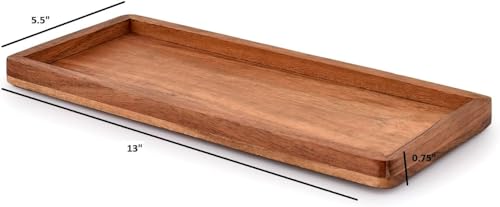 NIRMAN Acacia Wood Rectangular Wooden Platters for Home Decor, Food, Vegetables, Fruit, Charcuterie, Appetizer Serving Tray (13" x 5.5" x 0.75") (Set of 3)