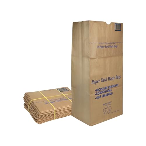 30 Gallon Lawn & Leaf 2-Ply Heavy-Duty Yard Waste Compost Refuse Paper Bags, Eco-Friendly, Tear Resistant, Self Standing, Biodegredable, Made in USA, 10 Count