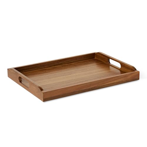 Basics Wooden Serving Tray with Built-in Handles, Acacia Wood, 17 x 12 in.