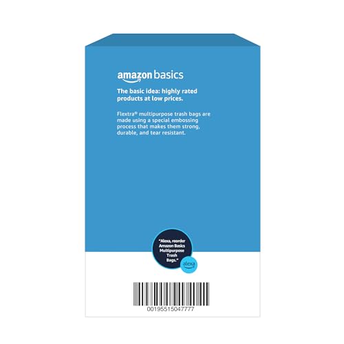 Basics 30 Gallon Flextra Strength Multipurpose Drawstring Trash Bags, 20% Post Consumer Recycled Material, Tear Resistant, Black, 50 Count