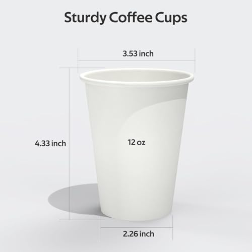 Dealusy 100 Count 12 oz Coffee Cups, Leak-Free Food Safe Paper Cups 12 oz, Disposable 12oz White Paper Cups for Cold and Hot Drinks
