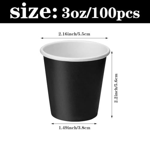 100 Pack 3 oz Disposable Paper Cups, Black Bathroom Cups, Disposable Mouthwash Cups, Small Paper Cups for Bathroom Travel Picnics