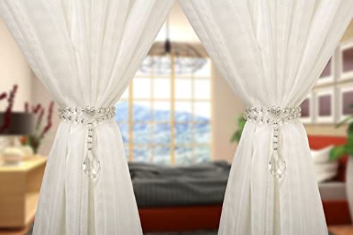 SUQ I OME 1 Pair of Luxury Crystal Beaded Magnetic Curtain Tieback and Holdback Curtain Clips Curtain Buckle Curtain Holder Blingbling Curtain Holdbacks for Drapes,Crystal