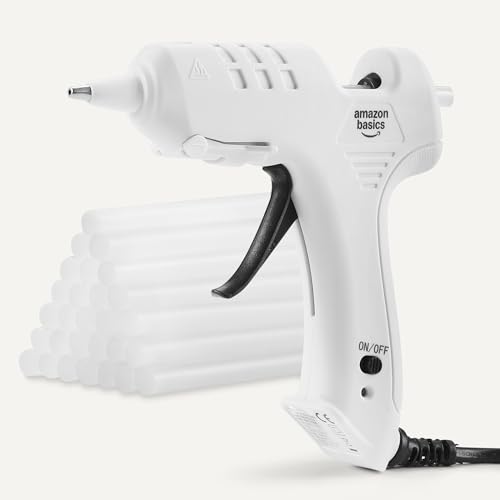 Basics Hot Glue Gun Kit with 30 Glue Sticks, High Temp for School Crafts, DIY Arts and Quick Home Repairs, Drip-Free Nozzle, Fast Drying, 20W, White