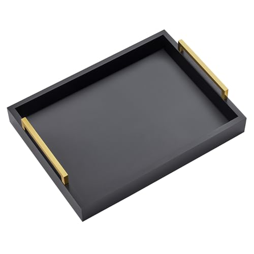 16"x12" Serving Trays with Handles, Black Decorative Serving Tray, Ottoman Trays for, Living Room, Bathroom, and Outdoors Decorative Trays (Black)