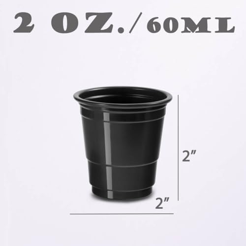100ct 2oz Mini Black Shot Glasses, Disposable Small Plastic Cups for Parties, Weddings, Events – Bulk Pack
