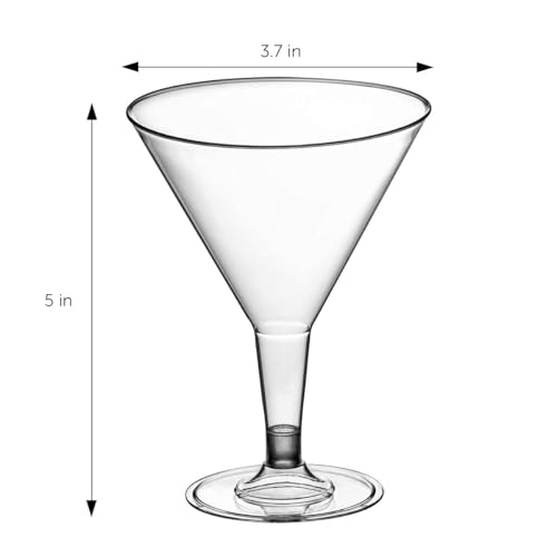 DecorRack 24 Martini Cocktail Glasses, 7 Oz BPA-Free Plastic Party Cups, Perfect for Outdoor Parties, Weddings, Picnics, Stackable Stemmed, Reusable, Disposable Glasses (Pack of 24)
