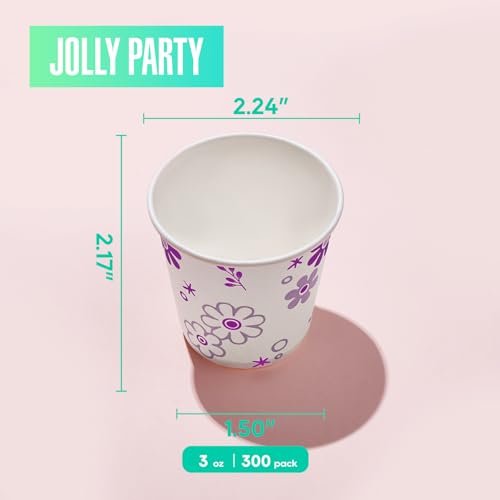 [300 Pack] 3oz Disposable Bathroom Cups, Paper Mouthwash Cups, Cold Disposable Drinking Cup for Party, Picnic, BBQ, Travel, and Event, Purple Floral | Mouthwash Cups, for Party, for Picnic, for BBQ, for Travel