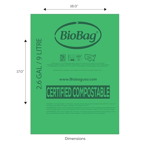 2.6 Gallon Compostable Food Scrap Bags by BioBag, 100 Count, BPI Certified, Meets ASTM D6400 Standards, Made in USA, Kitchen Counter Bin Liners