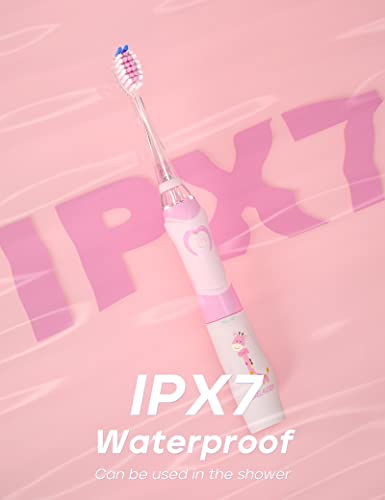SEAGO Kids Electric Toothbrush with 2 Mins Brushing Timer and 8 Replacement Brush Heads,Rainbow LED Light Makes Brushing Fun, Battery Powered Toothbrush for Boys & Girls 3-6-8 Years Old,Pink
