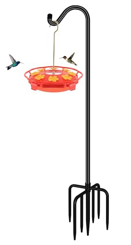 FEED GARDEN 76'' Bird Feeder Pole, Heavy Duty Shepherds Hooks for Outdoor with 7-Prong Base, Adjustable Shepherds Hook for Hummingbird Feeder, Lanterns, Plants, Wedding Decor (1 Pack)