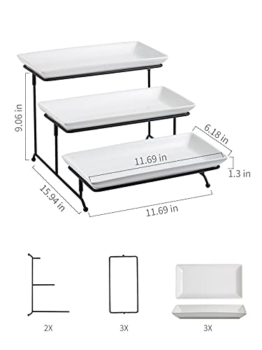 Gomakren 3 Tier Serving Trays Stand Porcelain Serving Platters 12 Inch White Serving Plates Dinner Platters for Appetizer Snack Fruit Cup Cake Tray Display Serving Dishes for Entertaining