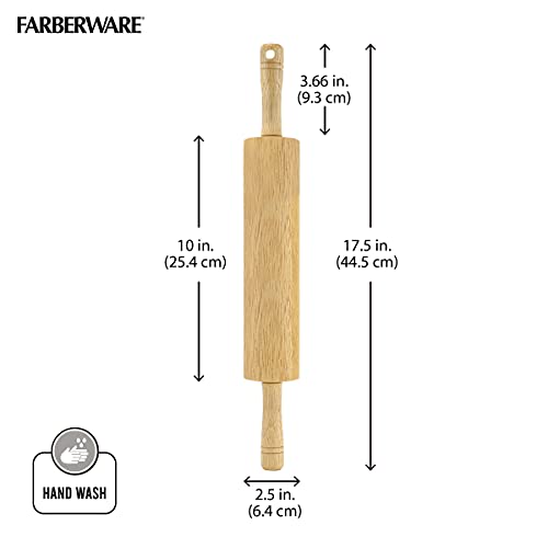 FARBERWARE Classic Wood Rolling Pin, 18-Inch Hardwood Dough Roller for Baking Pizza, Pies, Pastry and Cookies, Ergonomic Handles, Kitchen Essential