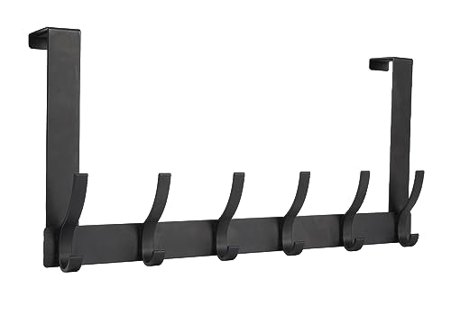 Over The Door Hooks, Door Hanger Hooks for Hanging, Over The Doors Towel Racks for Bathroom with 12 Coat Hook, Coat Rack Dorm Essentials Bathroom Accessories（1 Pack, Black）
