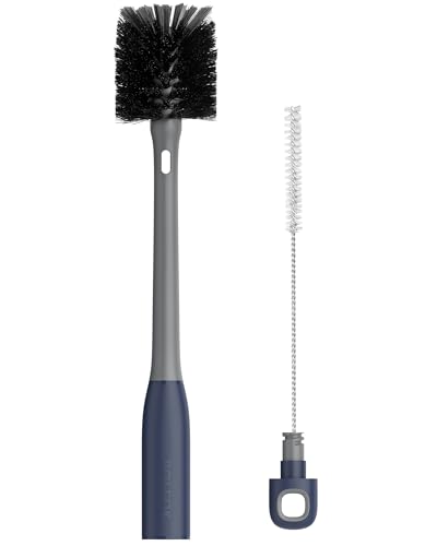 2 in 1 Long Handle Bottle Brush with Straw Brush for Cleaning Glass, Sports Bottle, Coffee Mug, Gray, 1 Pack