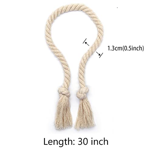 4 Pack Rope Curtain Tiebacks, Natural Cotton Curtain Holdbacks, Outdoor Curtain Tiebacks for Patio Gazebo Pergola Cabana, Decorative Curtain Tie for Rustic Farmhouse Village Theme, Beige