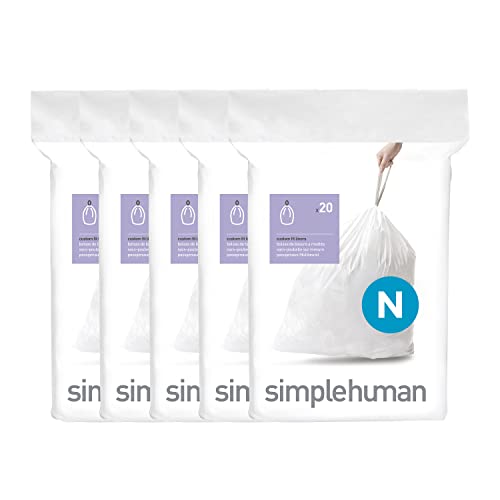 simplehuman Code N 100 Count Custom Fit Liners, Drawstring Kitchen Trash Bags, One-by-One Mess-Free Dispense, Extra Thick & Double Seamed, 50% PCR Plastic, 40-50 Liter / 10.6-13 Gallon, White