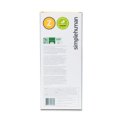 simplehuman Code Z 30 Count Compostable Custom Fit Liners, Certified Compostable Trash Bags for Compost Caddy, Plant-Based PVOH Plastic, Backyard or Commercial Composting, 4 Liter / 1 Gallon