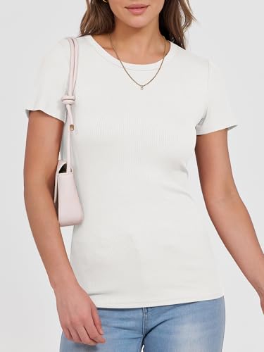 ANRABESS Women Short Sleeve Crewneck Ribbed Knit Slim Fitted Shirts Summer Tops Basic Tee Casual 2026 Spring Outfits Clothes