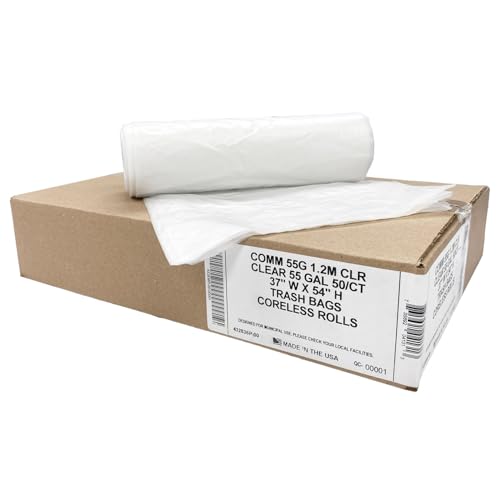 Ultrasac Heavy Duty 55 Gallon Clear Trash Bags - (Value 50 Pack) - 1.2 MIL equivalent Industrial Strength Plastic 37" x 54" for 50-55 Gal Cans -Fits Toter, Rubbermaid Brute, Carlislie Bronco etc.