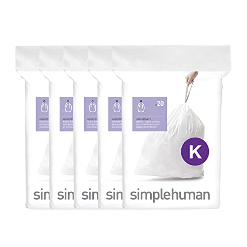 simplehuman Code K 100 Count Custom Fit Liners, Drawstring Kitchen Trash Bags, One-by-One Mess-Free Dispense, Extra Thick & Double Seamed, 50% PCR Plastic, 30-45 Liter / 8-12 Gallon, White