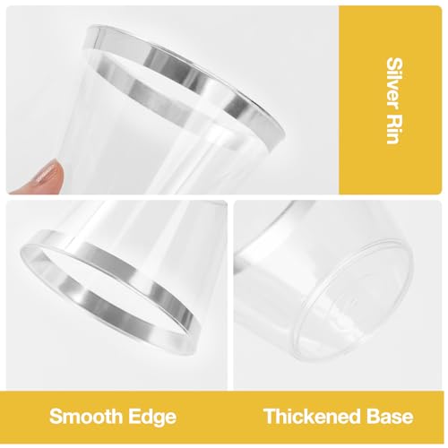 Goodluck 50PCS 9oz Plastic Cups for Party, Disposable Silver Plastic Cups, Cocktail Glasses for Wedding Thanksgiving, Christmas