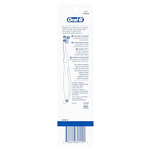 Oral-B Kid's Manual Toothbrush Featuring Marvel's Spiderman, Soft Bristles, for Children and Toddlers 3+, 2 Count